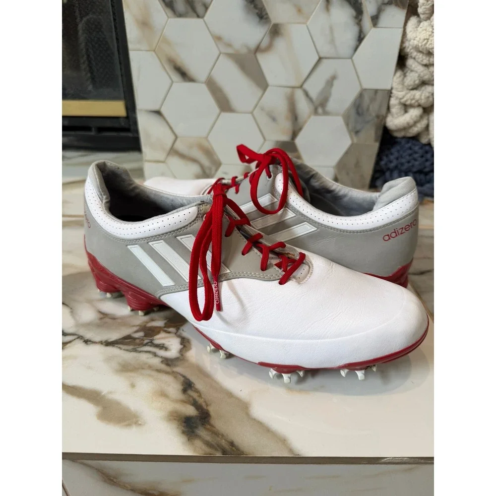 Adidas Adizero Golf Shoes Mens 10.5 White Grey Red Sprintweb Spike Q44505